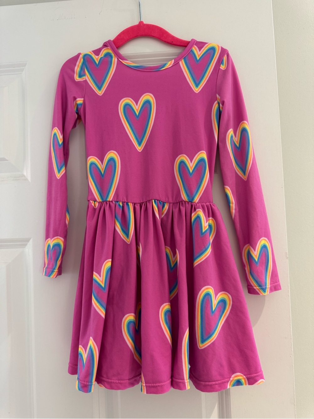 Pixielane Girls Long Sleeve Pink Heart Print Dress